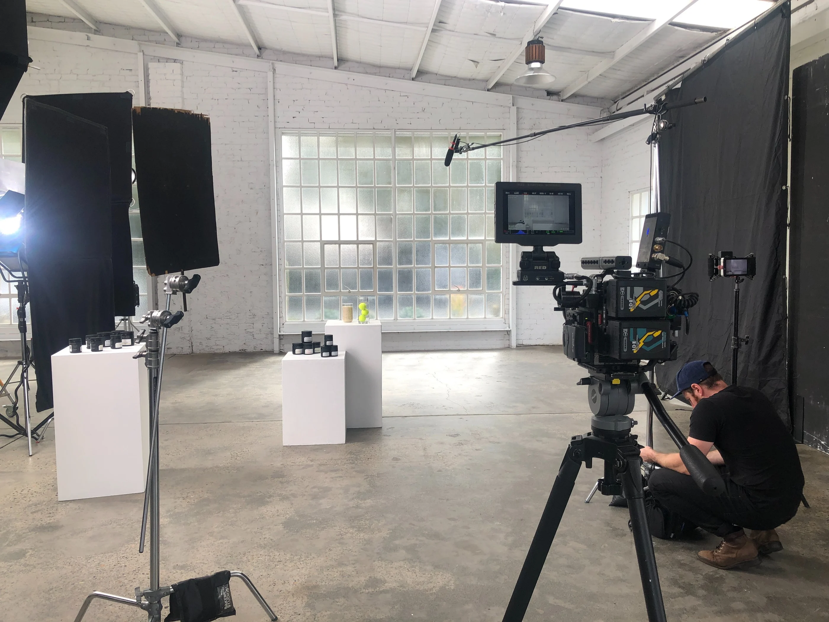 studio with lights and blackout flags